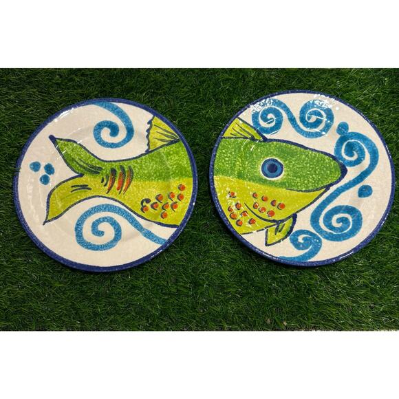 VIETRI PESCI COLORATI Fish Plates Handpainted In Italy Salad Plates Set of (2) - Picture 1 of 8